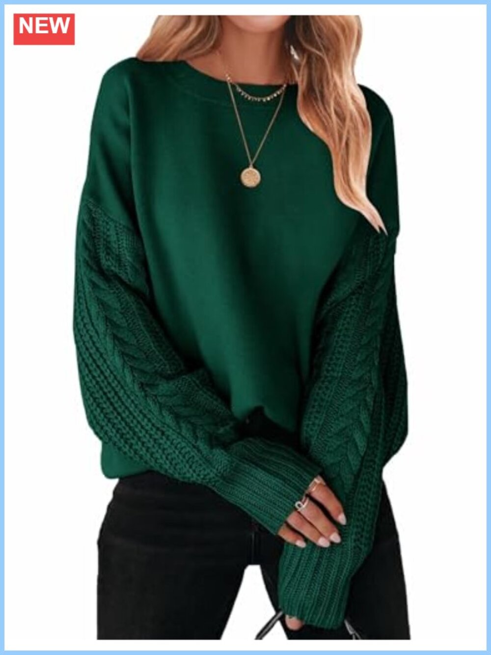 Cable Knit Oversized Tunic Sweater Drop Shoulder Pullover